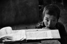 Chamba, 8 years old, Thiksey Gompa. Ladakh, India, 1990.<br>Thiksey Gompa (monastery) gives hospitality to a community of 108 monks, admitted from the age of 4 years.