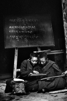 The school, Thiksey Gompa. Ladakh, India, 1990.<br>Thiksey Gompa (monastery) gives hospitality to a community of 108 monks, admitted from the age of 4 years.
