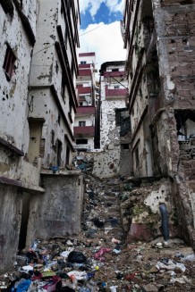 Jabal (Mountain) Mohsen, stronghold of Alawite Muslims. Destruction and poverty are consequences of recurring fightings with Sunnis of Tebenneh. Tripoli, Lebanon 2014