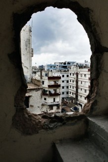 Jabal (Mountain) Mohsen, stronghold of Alawite Muslims. Destruction and poverty are consequences of recurring fightings with Sunnis of Tebenneh. Tripoli, Lebanon 2014