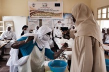 Refresher training in measure treatment for pregnancy, delivery and baby breath run by Director of Midwives Training School, Dahia Mohamed. Port Sudan, Red Sea State. Sudan 2015