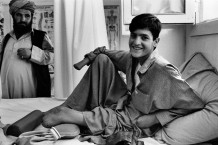 Anwar Khan, 13 years, at ICRC's Wazir Akbar Khan Orthopaedic Centre. He lost two hands and a leg for the explosion of an anti-personnel cluster bomb. He also lost a nephew, who came to rescue him. Cluster bombs are designed to destroy also rescuers. Kabul, Afghanistan, 2003.