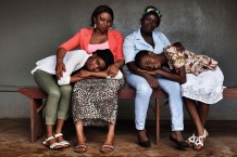 Aminata Gbla Sharif, 34 years old (left) and Marion Barrie, 34 years old (right), with their daughters. Like hundreds of other girls, they were abducted and gang raped by rebels when they occupied Freetown in January 1999. Slaves of the rebels for more than a year, they delivered their children in captivity, and they were disowned by their families when they were able to escape and return home. Goderich, Freetown, Sierra Leone 2017