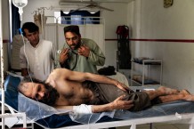 EMERGENCY's Fist Aid Post of Grisk. Raz Mohammad, 41 years old, stubbed, just arrived. Helmand, Afghanistan, 2022