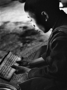 The school, Thiksey Gompa. Ladakh, India, 1990.<br>Thiksey Gompa (monastery) gives hospitality to a community of 108 monks, admitted from the age of 4 years.