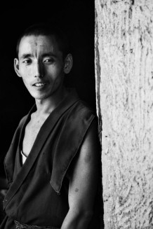 A Lama, Thiksey Gompa. Ladakh, India, 1990.<br>Thiksey Gompa (monastery) gives hospitality to a community of 108 monks, admitted from the age of 4 years.