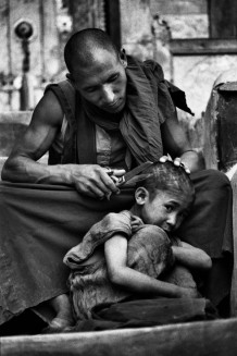 Lamas, Thiksey Gompa. Ladakh, India, 1990.<br>Thiksey Gompa (monastery) gives hospitality to a community of 108 monks, admitted from the age of 4 years.