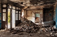 What remains of the clinic in Velyka Komyshuvakha, a village occupied in 2022 and liberated in 2023. Here, 40 of 400 houses remain intact, and of 600 people, only 76 remain. Kharkiv Region, Ukraine, 2026