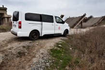 An Emergency vehicle next to the destroyed Hrushuvakha Bridge. Kharkiv Region. Ukraine, 2026.