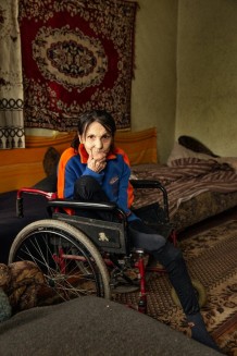 Valentina Oleksandrivna, 71, a beneficiary and internally displaced person, during a home visit. Valentina, her daughter, and her granddaughter lived in Pisky, Donetsk, a village occupied by the Russians. They had recently bought their house, but it burned down with all the documents inside, so they cannot receive compensation. They were relocated to Mechebylove, in the Kharkiv Region. Ukraine, 2026